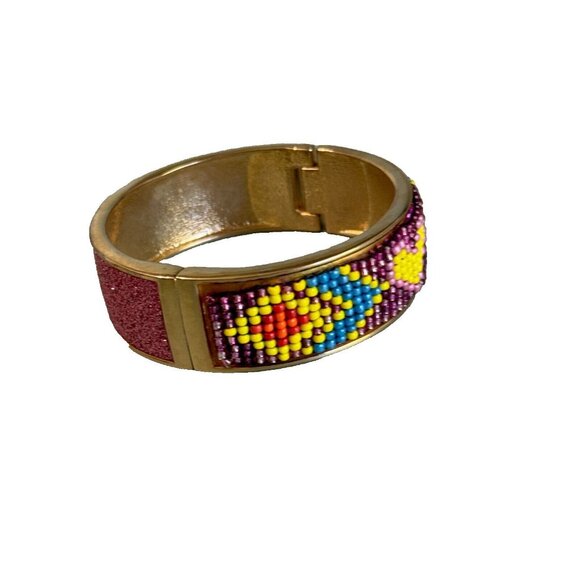 Betsey Johnson Flights of Fancy Bangle Bracelet Glass Beaded Pink Glitter Dust 7 - Picture 2 of 7